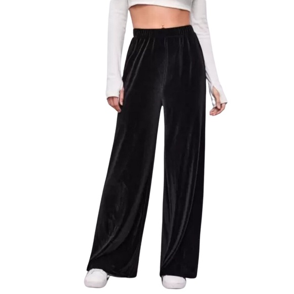 🍁5 for $15🍁 SHEIN Dazy Black Crushed Velvet Wide Leg Pants - Picture 1 of 8